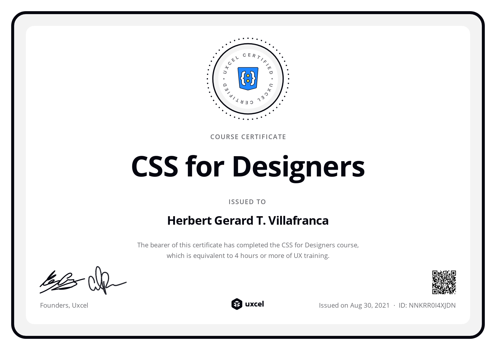Herbert Gerard T. Villafranca's certificate